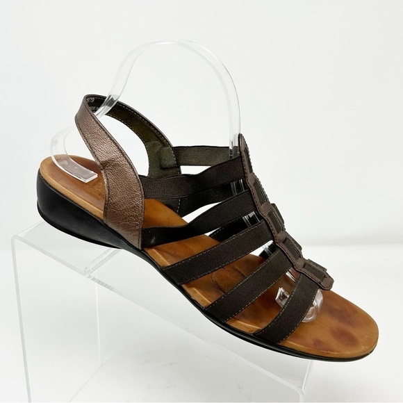 Munro American Brown Fabric with Leather Strappy Slingback Sandals Size 10 - Picture 1 of 13